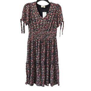 Ember Women Short Sleeve V-Neck Floral Smocked Dress Size M